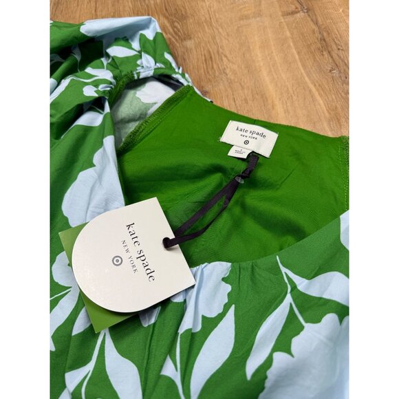 Kate Spade Target Rose Poplin Long Sleeve Mini Dress Green Blue Size Large - Picture 12 of 12